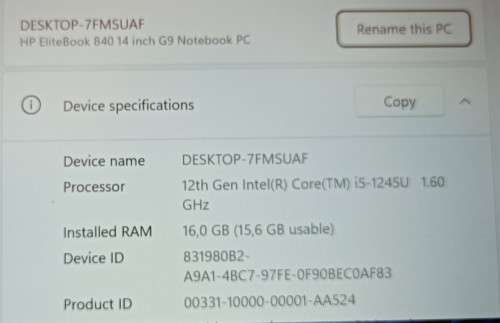 HP EliteBook 840G9, 12th Gen i5-1245U@1.6GHz, 16GB RAM, 256GB NVMe SSD, 14` WUXGA Display, Win11