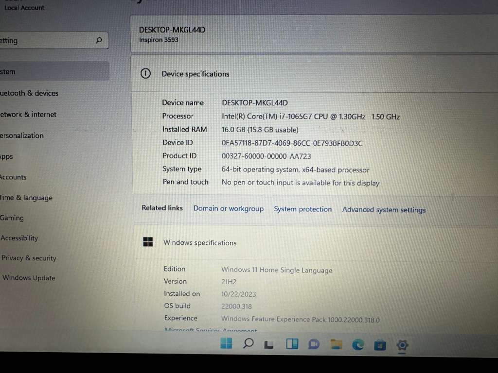 DELL INSPIRON 3593 CORE 17 10THGEN 16GB RAM 256GB SSD 1TB HDD