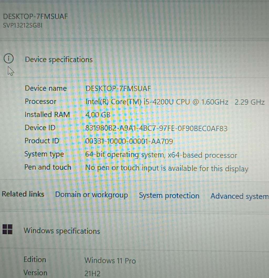 Sony VAIO SVP13212SG UltraBook, 13.3` Full HD, Intel® Core i5 i5-4200U@1.6GHz,4GB RAM, 128 GB m.2