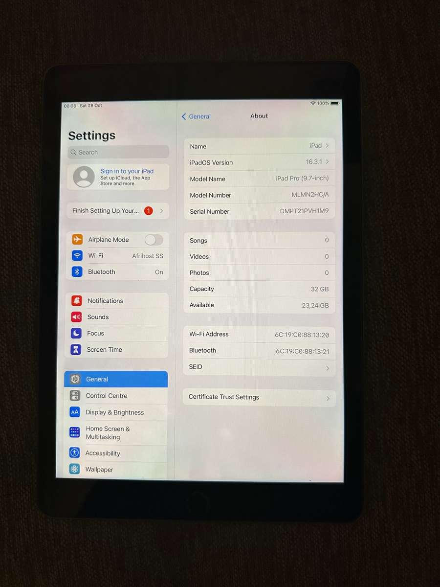 IPAD PRO 9.7 INCH MODEL A1673 32GB WIFI MINT CONDITION