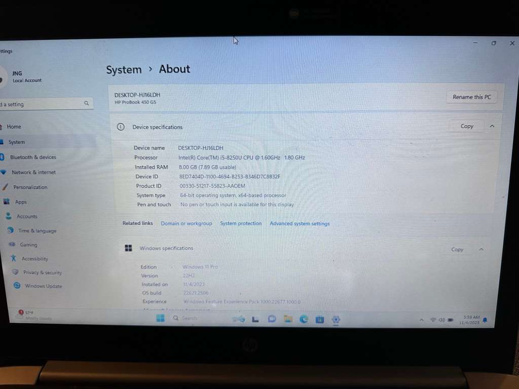 HP ProBook 450 G5, 8th Gen i5-8250U@1.6GHz, 8GB RAM 500GB HDD, 15` FHD Display