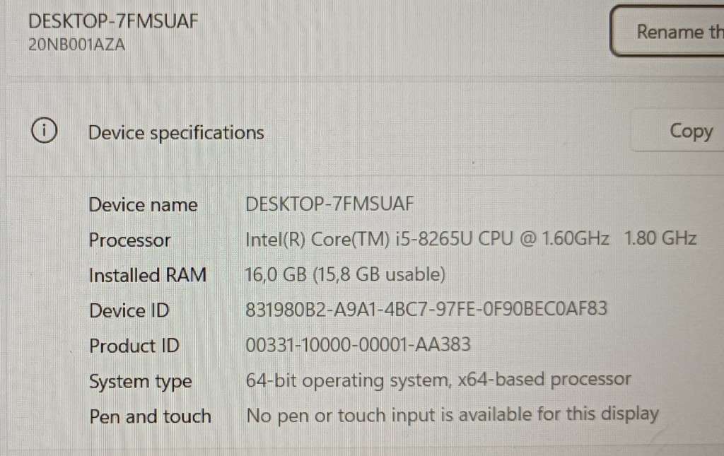 Lenovo Thinkpad E590, 8th Gen Intel i5-8265U@1.8GHz, 16GB RAM, 256GB NVMe SSD, 15` FHD Display,