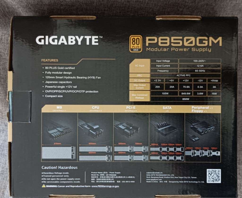 Gigabyte P8540GM Fully Modular 850Watt Power Supply