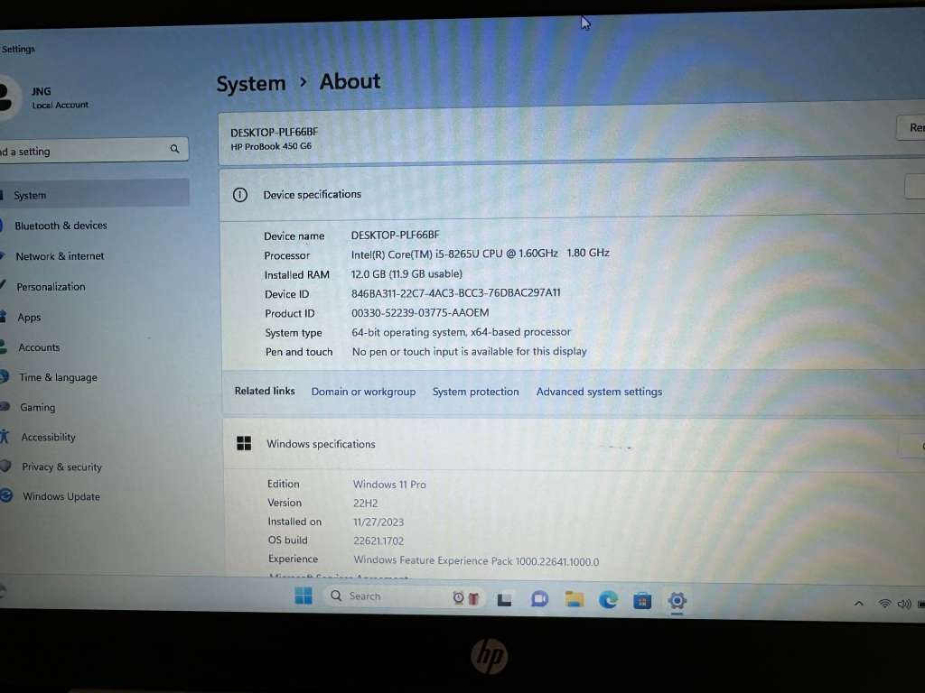 HP PROBOOK 450 G6 CORE I5 8TH GEN 12GB RAM 256GB SSD