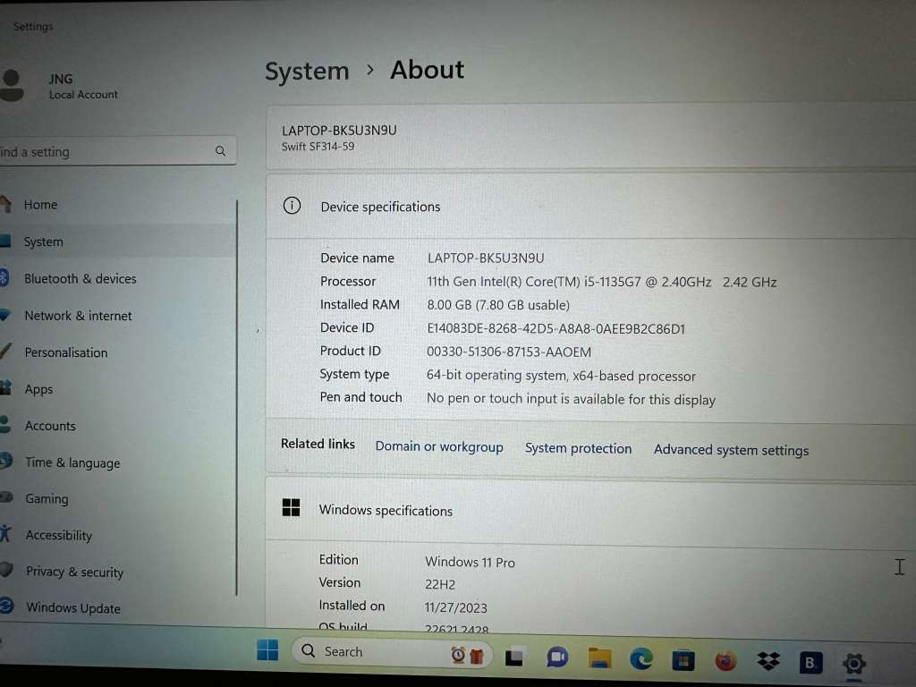 ACER SWIFT 3 CORE  I5 11TH GEN IRIS XE GRAPHICS 8GBNRAM 512GBSSD HDR DISPLAY PLEASE READ