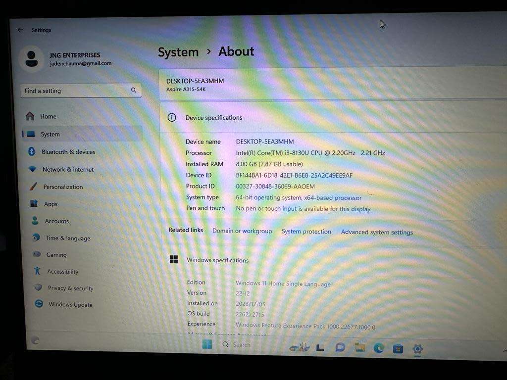 ACER A315-54K CORE I3 8TH GEN 8GB RAM 256GB SSD PLEASE READ