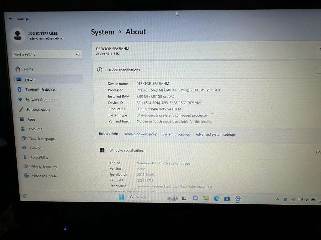ACER A315-54K CORE I3 8TH GEN 8GB RAM 256GB SSD PLEASE READ