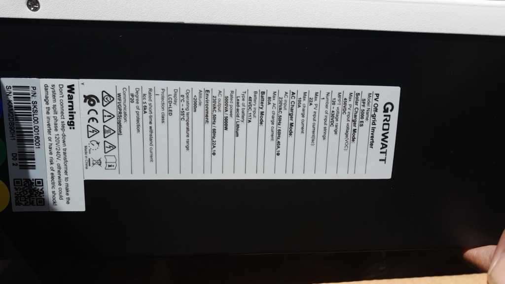 Growatt 5kw 5kva 48v Hybrid Parallel Wifi Inverter - SPF 5000 ES NEW