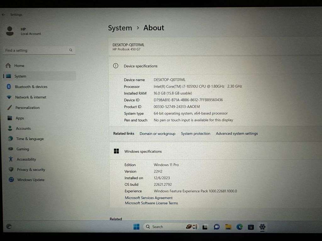 HP PROBOOK 450 G7 CORE I7 10TH GEN 16GB RAM 500GB NVME SSD NVVIDIA GEFORCE MX130