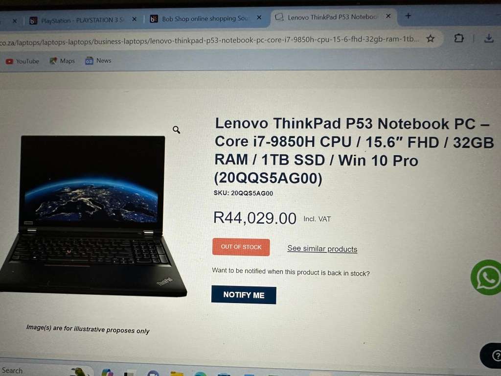 LENOVO P53 WORKSTATION CORE I7 9TH GEN FHD DISPLAY 32GB RAM 1TB SSD