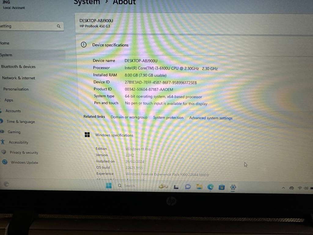 HP 450 G3 I3 6TH GEN 8GB RAM 500GB HDD HDR DISPLAY