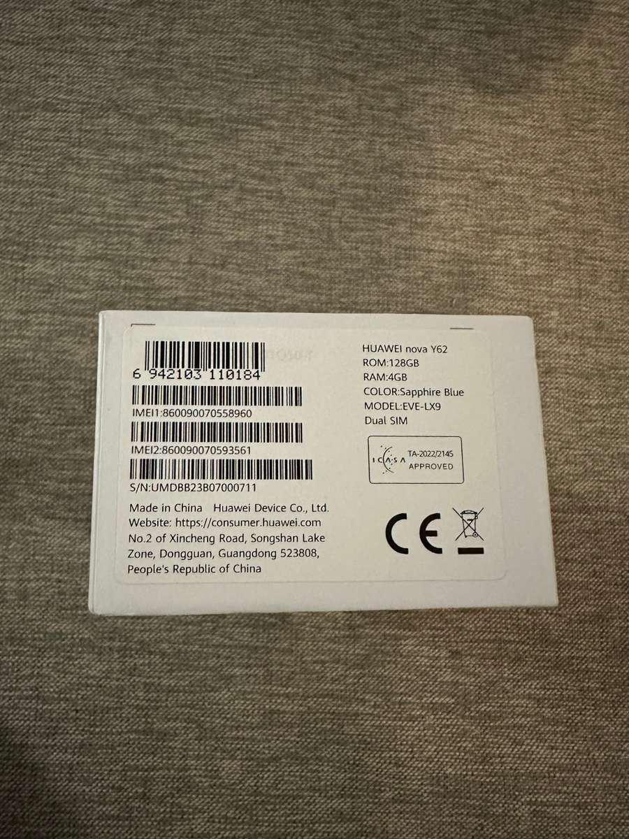 HUAWEI NOVA Y62 4GB RAM 128GB MEMORY MINT AS NEW