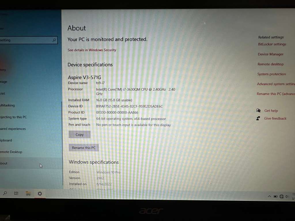 ACER ASPIRE V3 571G CORE I7 16GB RAM 120GB SSD NVIDIA GEFORCE GT 640M