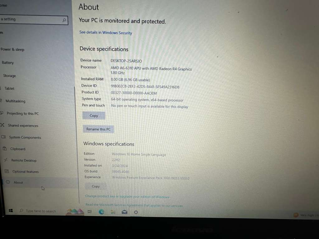 LENOVO G40 AMD A6-6310 APU WITH AMD R4 GRAPHICS 8GB RAM 128GB SSD