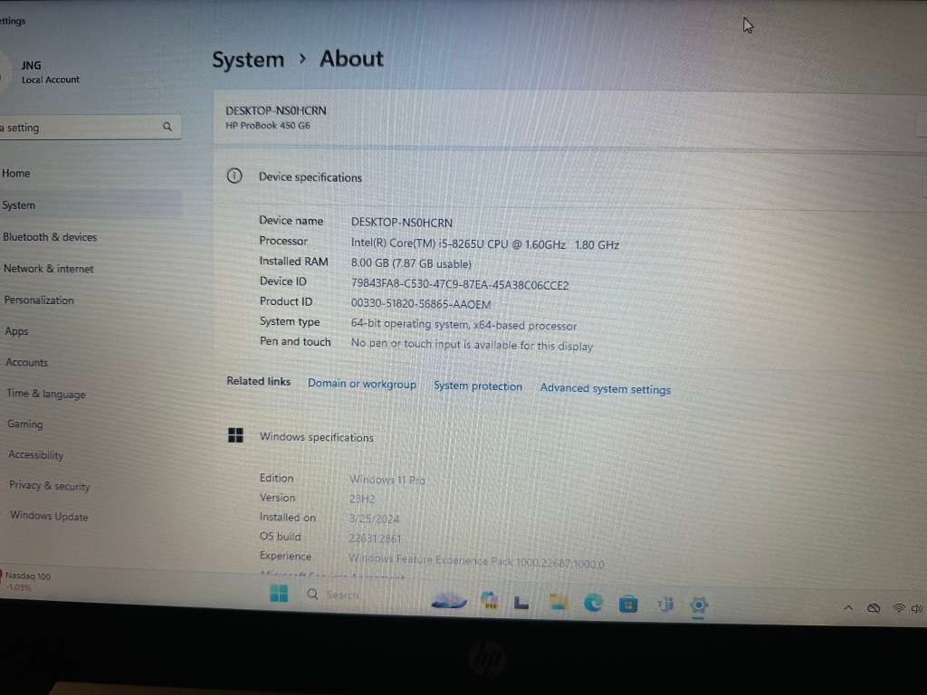 HP PROBOOK 450 G6 CORE I5 8TH GEN 8GB RAM 256GB SSD
