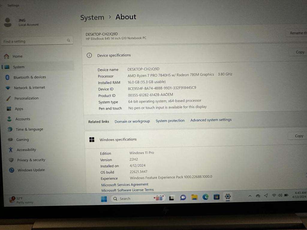 HP EliteBook 845 G10 14-inch WUXGA Laptop - AMD Ryzen 7 7840HS 512GB SSD 16GB RAM LTE  New Condition