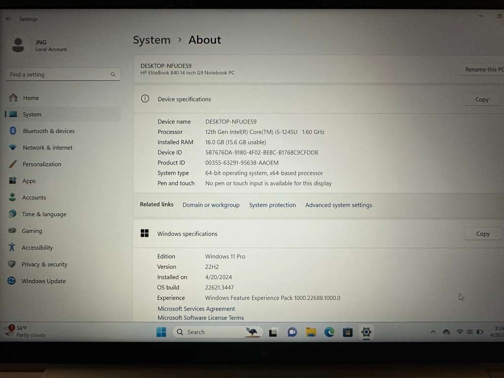 HP EliteBook 840G9, 12th Gen i5 V PRO   16GB RAM, 256GB  SS Iris Xe Graphics LTE Mint  Condition