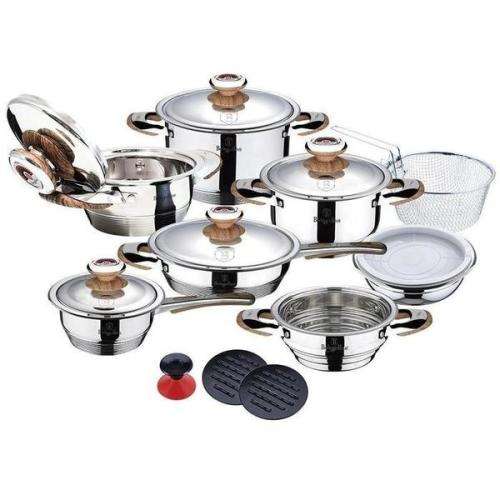 Berlinger Haus 19 Piece Stainless Steel 11-Layer Bottom Wooden Look Cookware Set