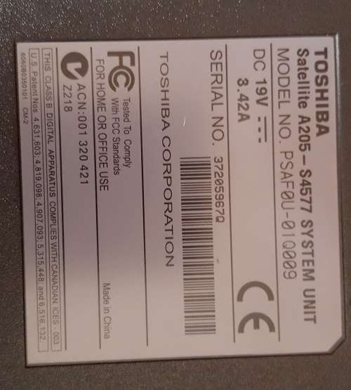 toshiba A205 S4577 model PSAF0U 01Q009