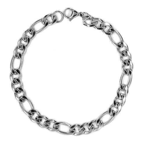 Mens Stainless Steel 22cm Figaro Bracelet 7.5mm width