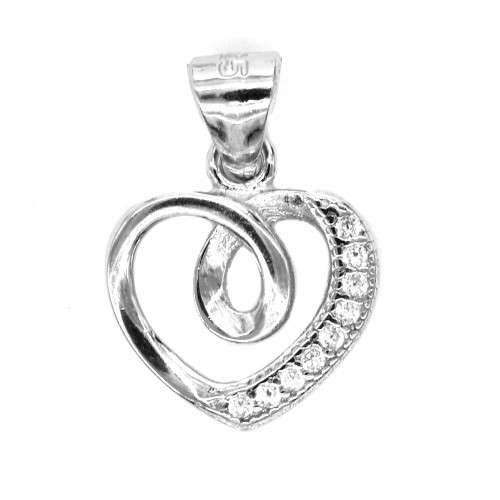 Sterling silver heart pendant with cubic zirconia stones