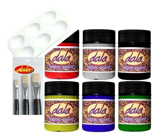 Dala Basic Fabric Painting Combo Pack - Paint, Palette & Brushes