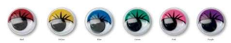 Dala Googly Eyes - Coloured with eyelashes - 15mm (Pack of 12 Assorted Colours)