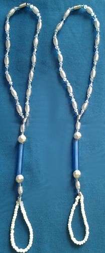 KUTULA Barefoot Sandals - Hand Beaded Blue & Silver Glass, Metal, Plastic - (1 X PAIR) size 5-6