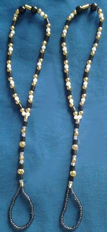 KUTULA Barefoot Sandals - Hand Beaded Black, Pearl & Gold Glass, Metal, Plastic - (1 X PAIR)size 5-6