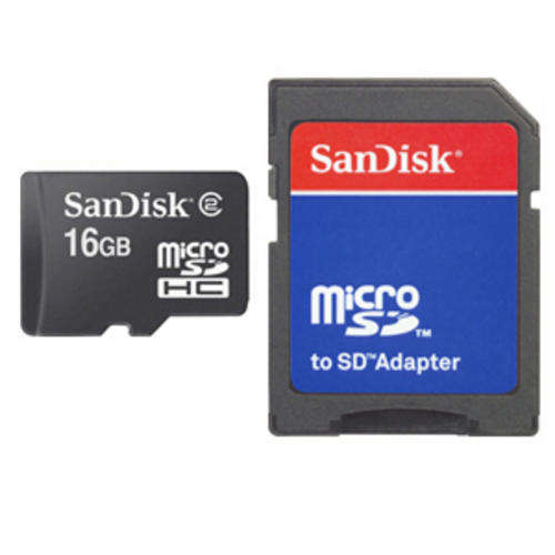 Sandisk 16GB micro SD HC Card (MicroSDHC, 16GB with Adaptor)