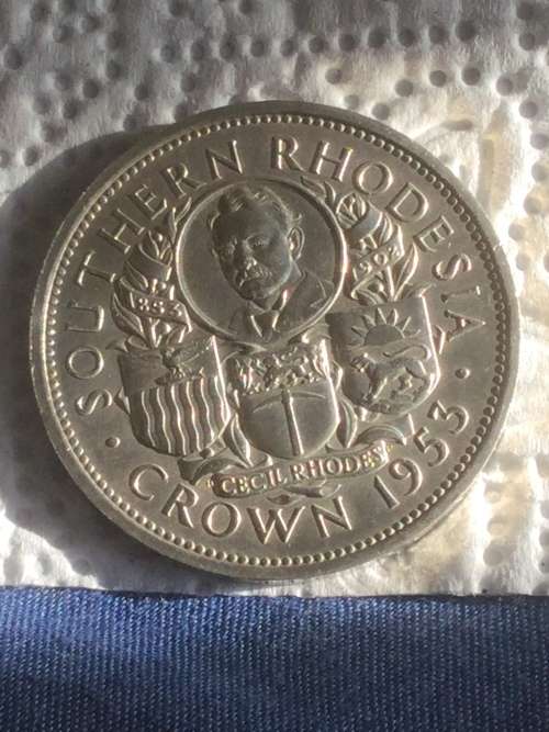 Cecil John Rhodes, Southern Rhodesia Silver Crown  of 1953 in Proof Condition