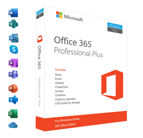 Microsoft Office 365 Pro Plus - Includes 1TB OneDrive Sotorage - Activate on 5 Devices