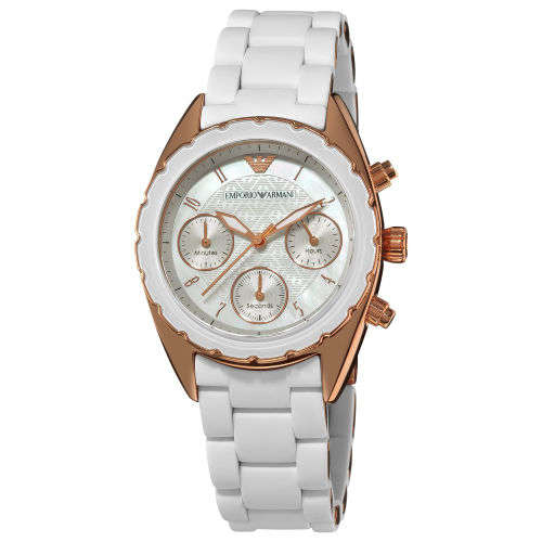 **BRAND NEW** LADIES AR5943 EMPORIO ARMANI MOTHER OF PEARL CHRONOGRAPH