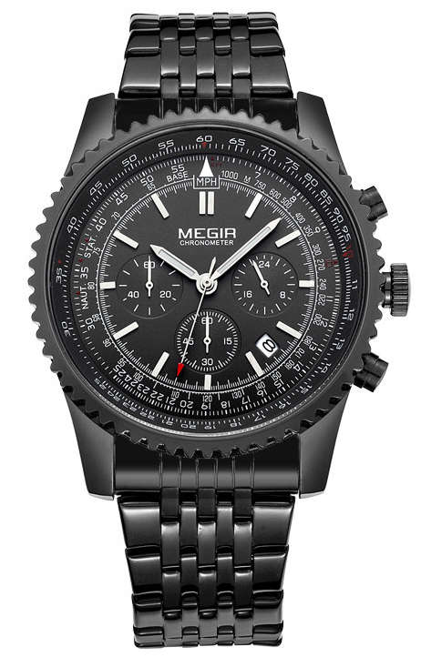 MEGIR *6 HAND* MULTIFUNCTION MILITARY BLACKOUT CHRONOGRAPH WATCH