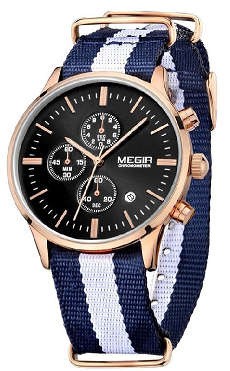 MEGIR 6 HAND MILITARY MULTI-FUNCTION CHRONOGRAPH - BLACK AND ROSE GOLD