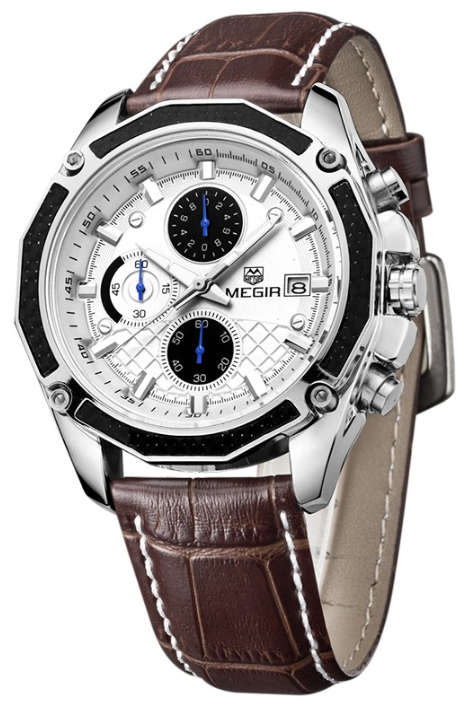 Megir Quartz Men Watch Genuine Leather