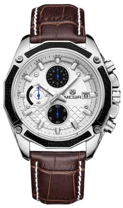 Megir Quartz Men Watch Genuine Leather