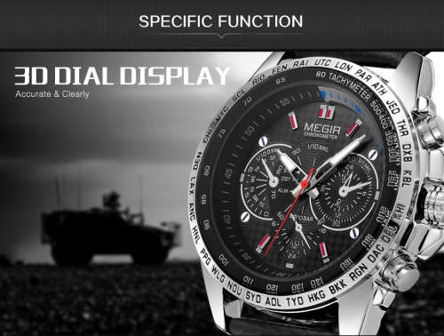 Megir Men's Watch Black Leather