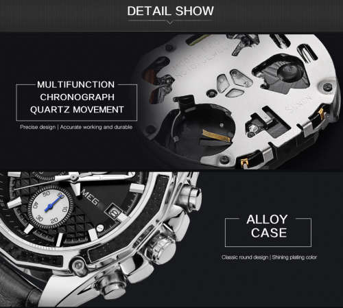 Megir Quartz Men Watch Genuine Leather