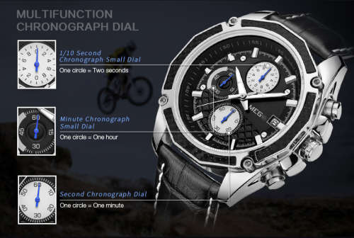 Megir Quartz Men Watch Genuine Leather