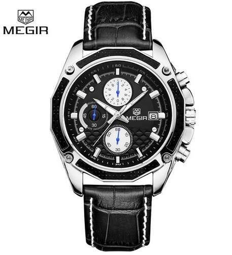 Megir Quartz Men Watch Genuine Leather