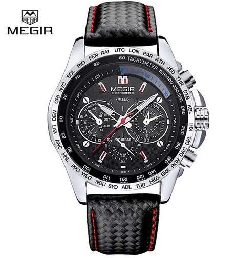 Megir Men's Watch Black Leather