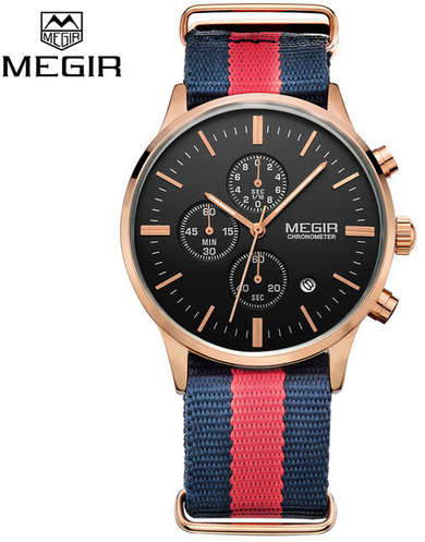 MEGIR MENS QUARTZ CHRONOGRAPH WATCH - BLACK AND ROSE GOLD