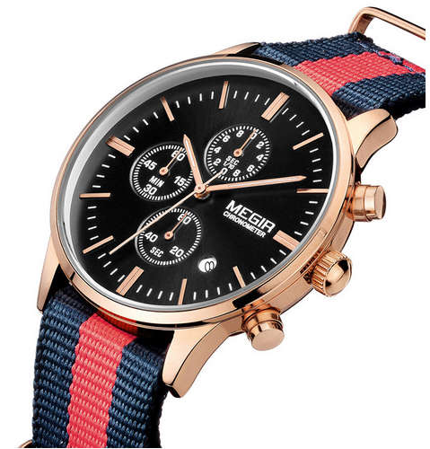 MEGIR MENS QUARTZ CHRONOGRAPH WATCH - BLACK AND ROSE GOLD