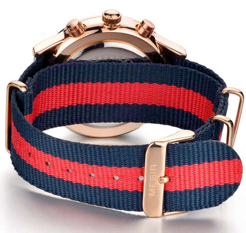 MEGIR MENS QUARTZ CHRONOGRAPH WATCH - BLACK AND ROSE GOLD