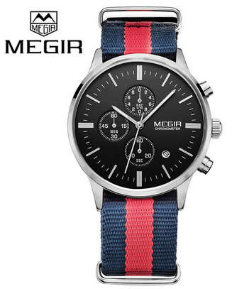 MEGIR MENS QUARTZ CHRONOGRAPH WATCH - BLACK AND SILVER