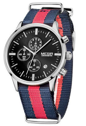 MEGIR MENS QUARTZ CHRONOGRAPH WATCH - BLACK AND SILVER