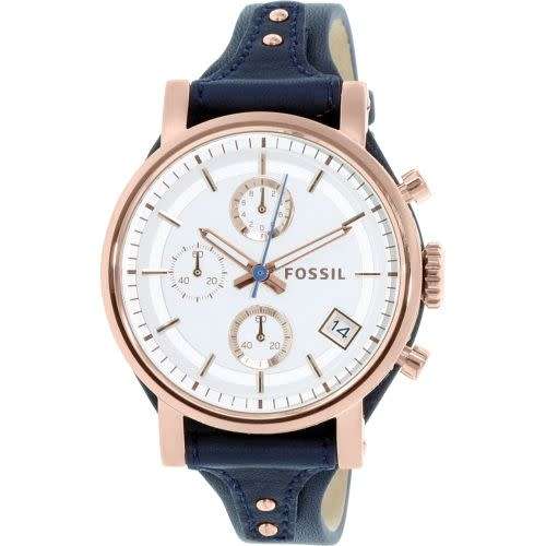 Fossil Ladies Blue Leather Boyfriend Chronograph Watch ES3838