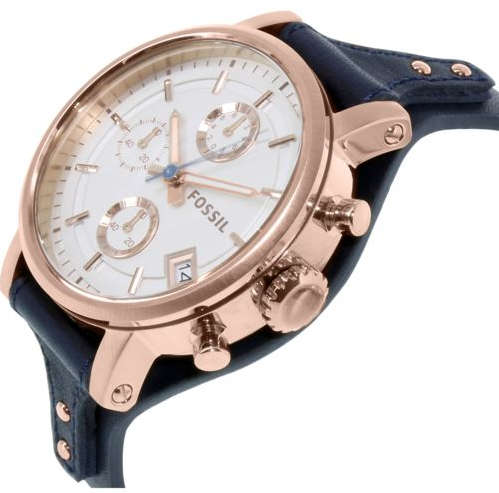 Fossil Ladies Blue Leather Boyfriend Chronograph Watch ES3838