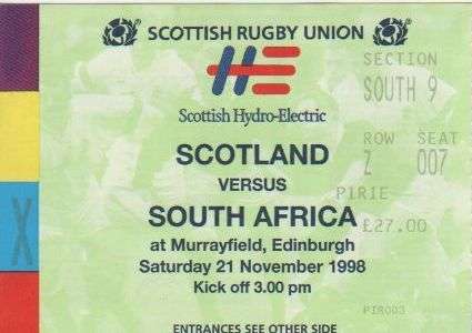 1998 SCOTLAND V SOUTH AFRICA TICKET
